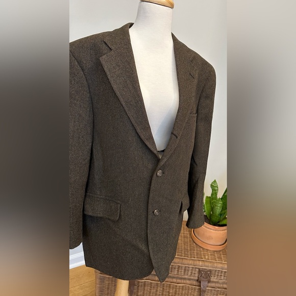 Vintage Jos A Bank Wool Blazer Mens 42S Brown Herringbone Coat Classic Preppy